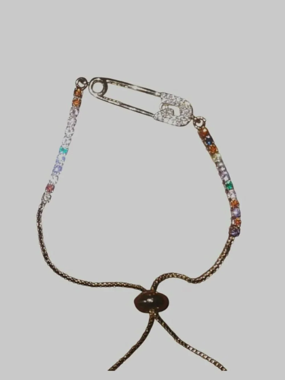 NEW CZ Gold Plated Multicolor Safety Pin Adjustable Slide Tennis Bracelet - Picture 6 of 8